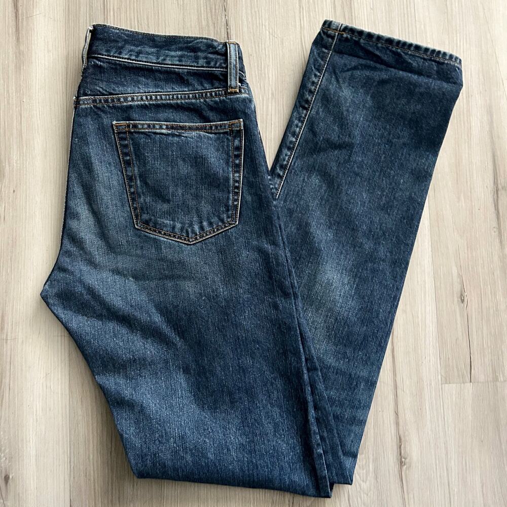 Uniqlo Selvedge Jeans Straight Mens 31x34 Blue Slim Fit Low Rise Stretch Denim